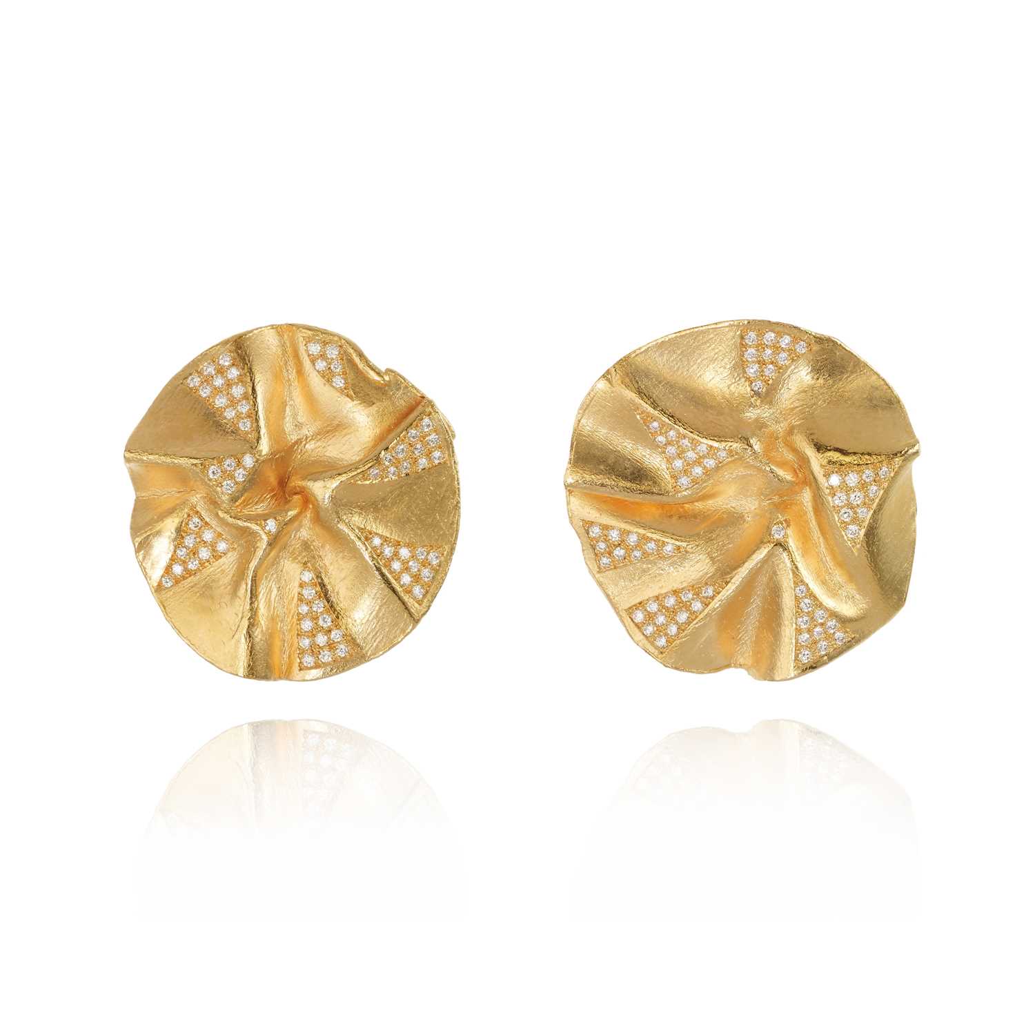 Lot 256 - Ken Bolan and Marinette Domon: a pair of rose gold diamond 'Touche de Soie' earrings