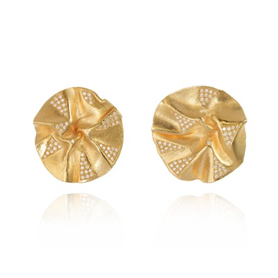 Lot 256 - Ken Bolan and Marinette Domon: a pair of rose gold diamond 'Touche de Soie' earrings