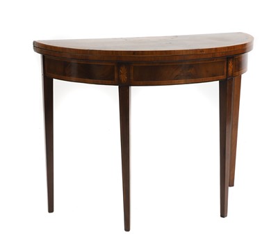 Lot 515 - A George III mahogany, tulipwood, and boxwood demi lune card table
