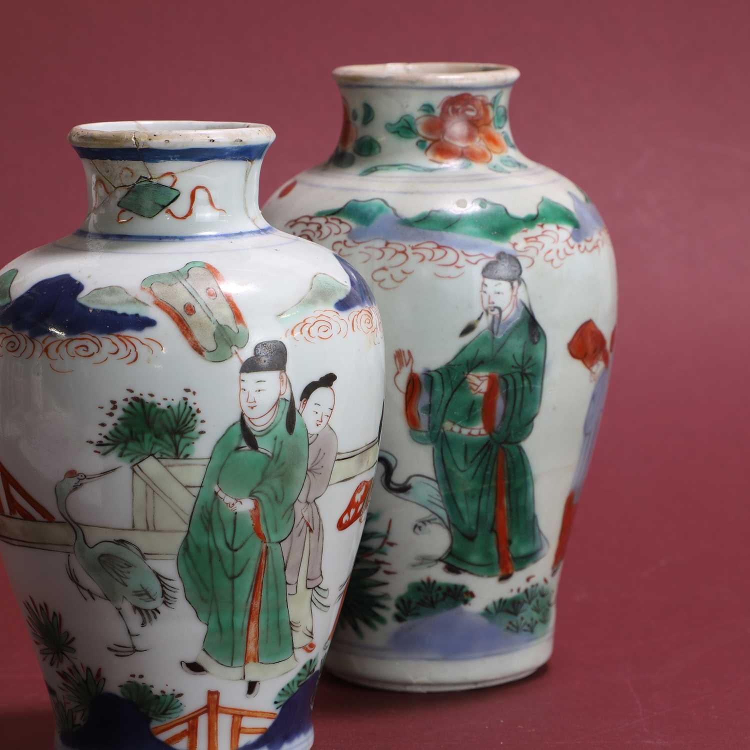 Lot 84 - A near pair of Chinese wucai vases