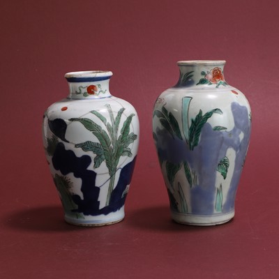 Lot 84 - A near pair of Chinese wucai vases