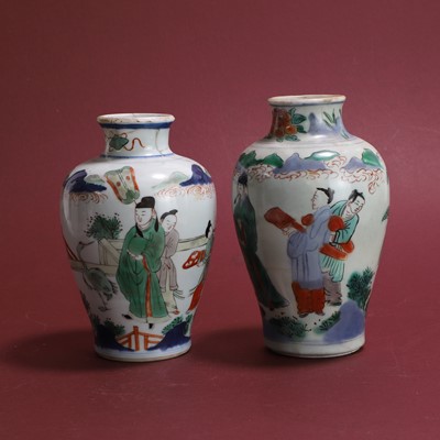 Lot 84 - A near pair of Chinese wucai vases