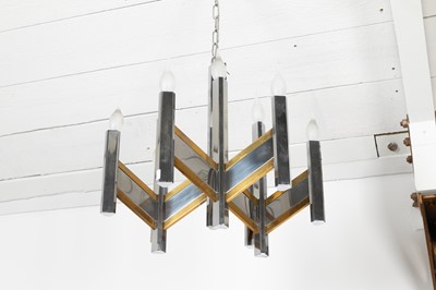 Lot 163 - A chrome and brass-mounted ceiling light