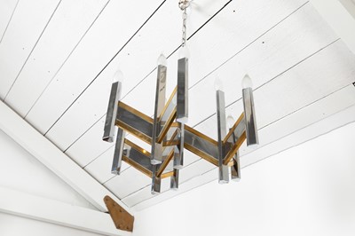 Lot 163 - A chrome and brass-mounted ceiling light