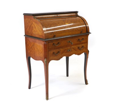 Lot 587 - A Louis XV style rosewood veneered cylinder bureau