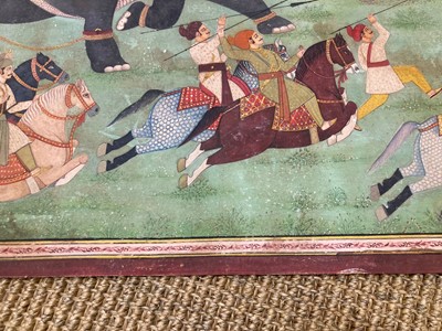 Lot 191 - A large Indian painting of a maharaja on a tiger hunt