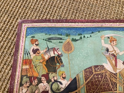 Lot 191 - A large Indian painting of a maharaja on a tiger hunt