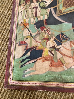 Lot 191 - A large Indian painting of a maharaja on a tiger hunt