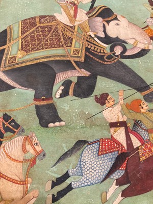 Lot 191 - A large Indian painting of a maharaja on a tiger hunt