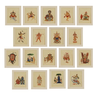 Lot 210 - A collection of eighteen Indian Company School painted deities