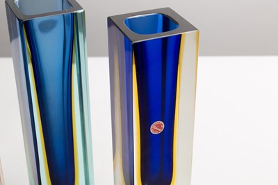 Lot 282 - Five Murano Sommerso cobalt and yellow glass vases