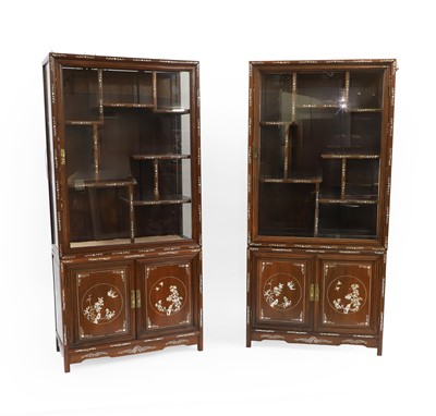 Lot 458 - A Chinese inlaid rosewood and mother-of-pearl display cabinet