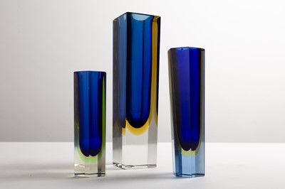 Lot 275 - Three Murano Sommerso cobalt and yellow glass vases