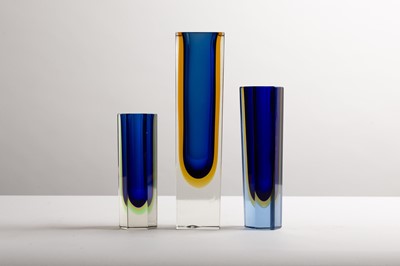 Lot 275 - Three Murano Sommerso cobalt and yellow glass vases