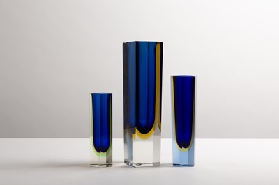 Lot 275 - Three Murano Sommerso cobalt and yellow glass vases