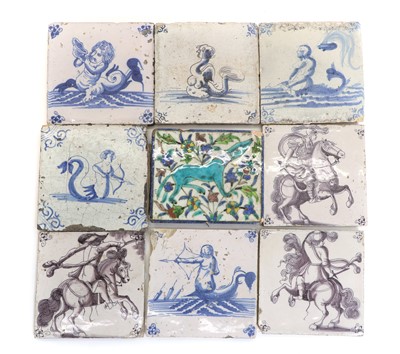 Lot 211 - A collection of eight Delft pottery tiles