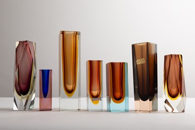Lot 278 - Seven Murano Sommerso glass vases