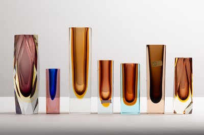 Lot 278 - Seven Murano Sommerso glass vases