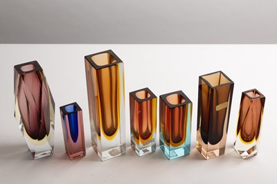 Lot 278 - Seven Murano Sommerso glass vases