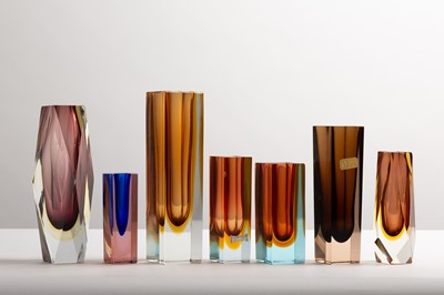 Lot 278 - Seven Murano Sommerso glass vases