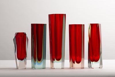 Lot 273 - Six Murano Sommerso glass vases