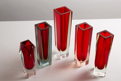 Lot 273 - Six Murano Sommerso glass vases
