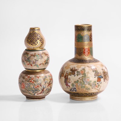 Lot 239 - Two Japanese Satsuma ware miniature vases