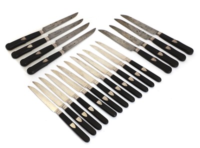 Lot 48 - A set of twelve cased silver and ebony dessert knives