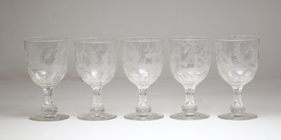 Lot 269 - A set of five Masonic glass goblets