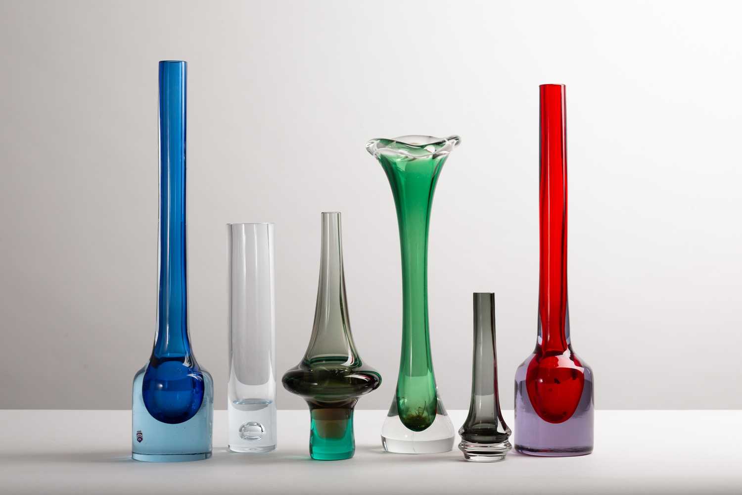 Lot 281 - Six Murano coloured glass vases