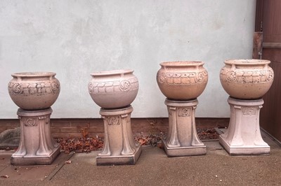 Lot 554 - Four Lefco glazed jardinières and stands