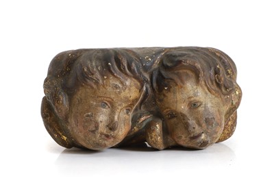 Lot 320 - A painted wood cherub head finial