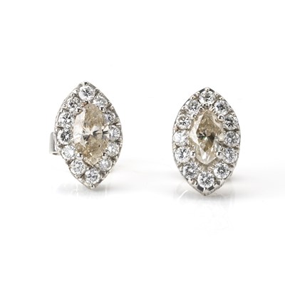 Lot 242 - A pair of white gold diamond and coloured diamond earrings