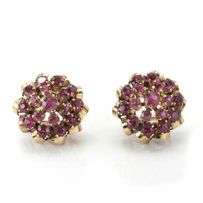 Lot 115 - A pair of ruby cluster earrings