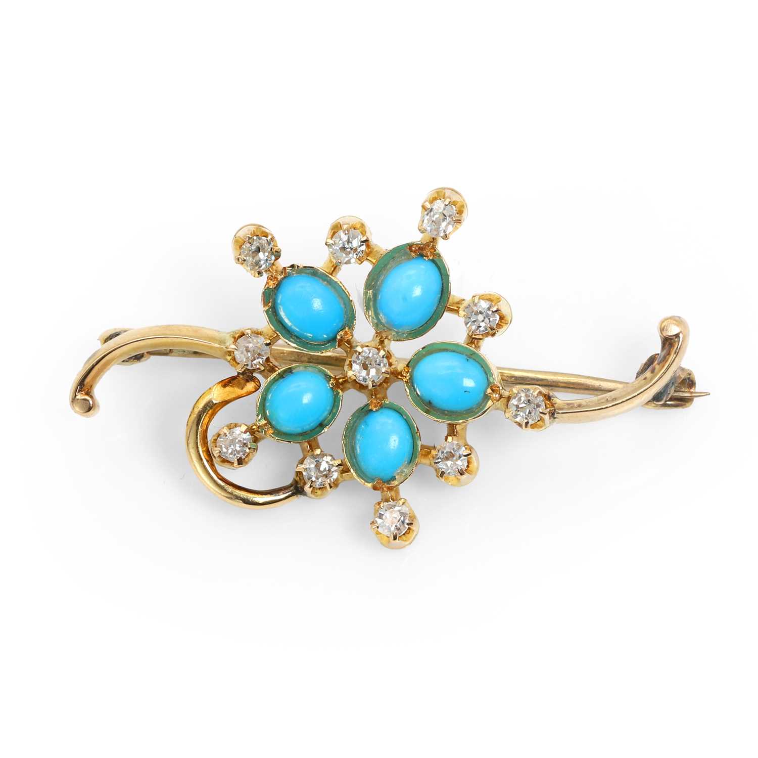 Lot 35 - A turquoise and diamond bar brooch