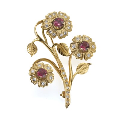 Lot 194 - A ruby and diamond floral brooch
