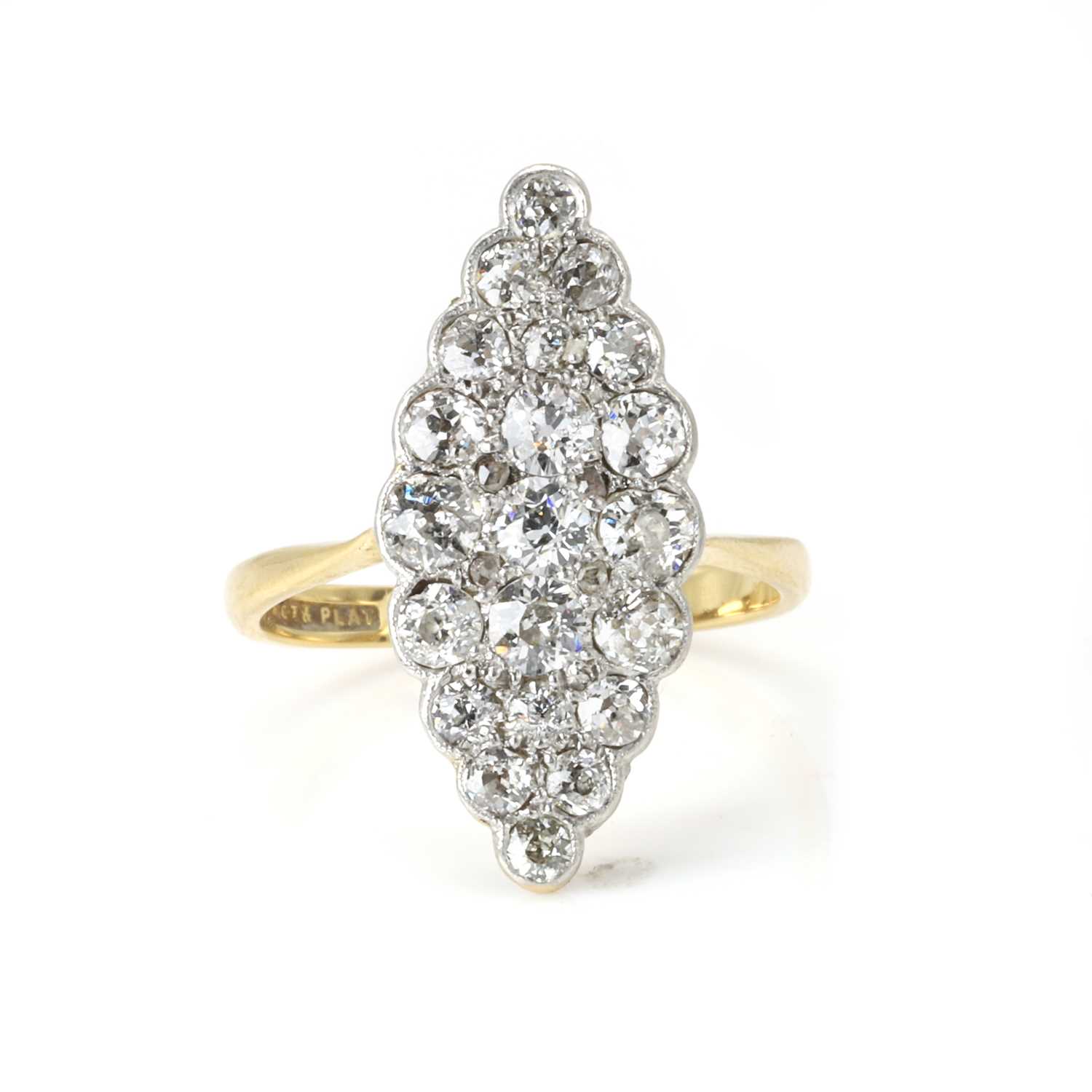 Lot 39 - An Edwardian diamond marquise-shaped cluster ring