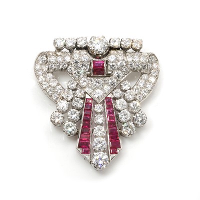 Lot 46 - An Art Deco diamond and ruby brooch, c.1930