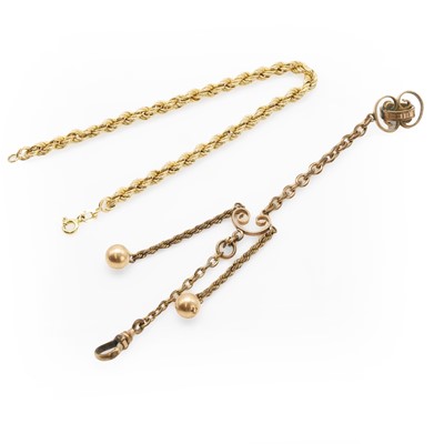 Lot 386 - A 9ct gold rope twist link bracelet and a gilt metal chatelaine