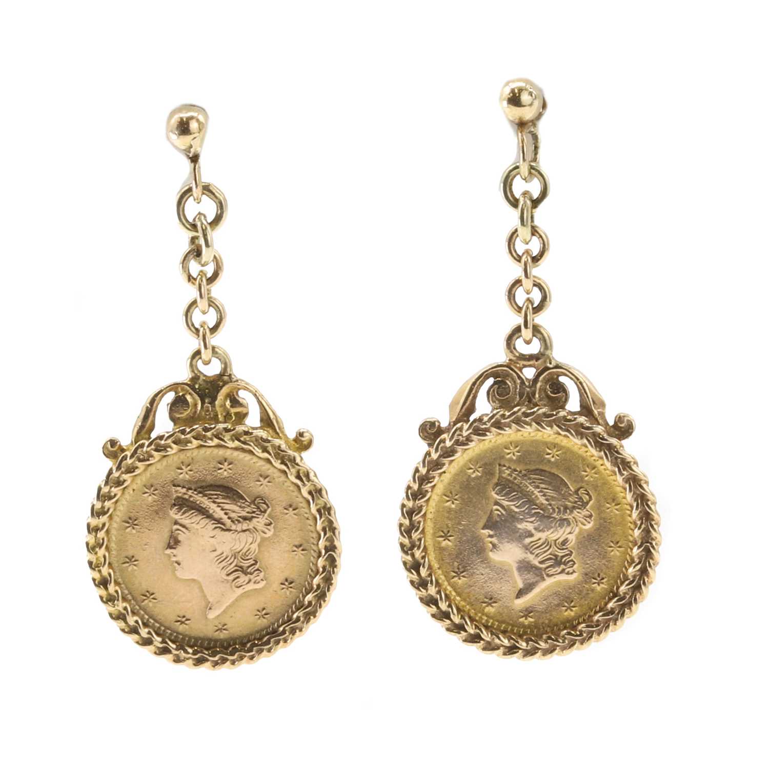 Lot 159 - A pair of replica coin/token stud earrings