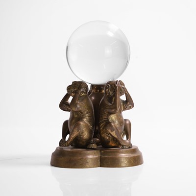 Lot 30 - A 'Hear no evil, see no evil, speak no evil' monkey glass globe