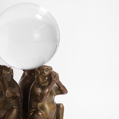 Lot 30 - A 'Hear no evil, see no evil, speak no evil' monkey glass globe