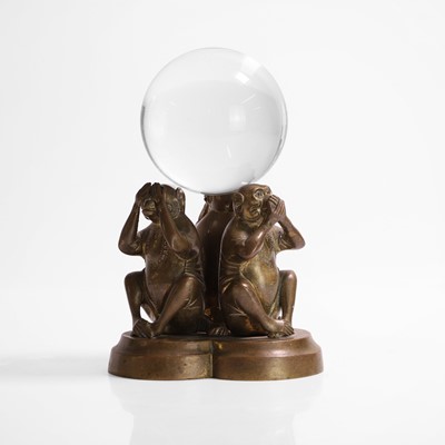 Lot 30 - A 'Hear no evil, see no evil, speak no evil' monkey glass globe