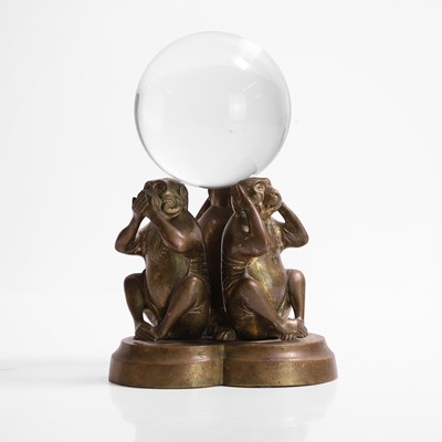 Lot 30 - A 'Hear no evil, see no evil, speak no evil' monkey glass globe