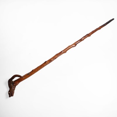 Lot 45 - A carved oak lizard handle cane