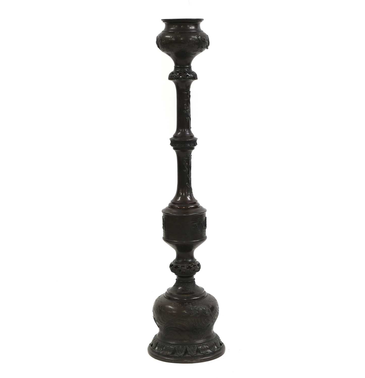 Lot 138 - A large bronze Japanese oil lamp