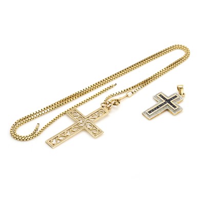 Lot 332 - A sapphire and diamond cross pendant and a 9ct gold cross pendant