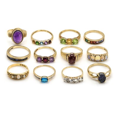 Lot 407 - A collection of gold gemstone set rings