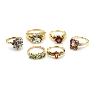 Lot 395 - A group of gold gemstone set rings.