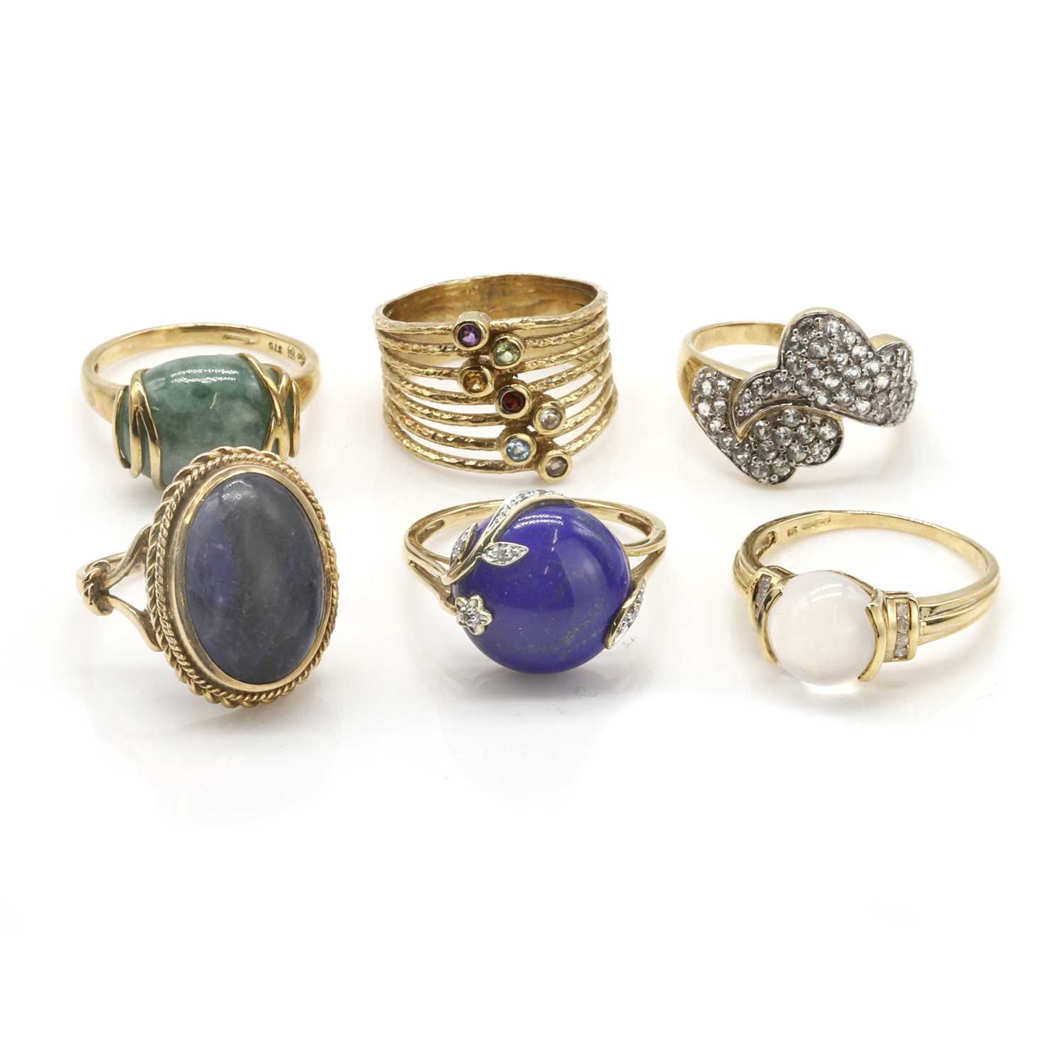 Lot 378 - A group of 9ct gold gemstone set rings,